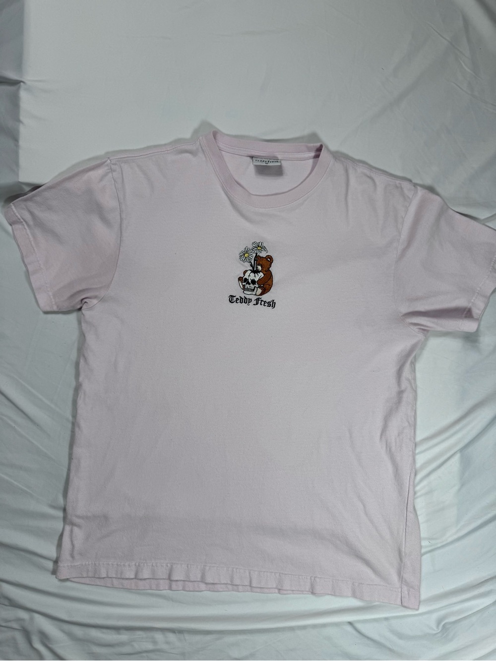 Teddy Fresh Light Pink Short Sleeve Embroidered Teddy w/ skull & daisies tee